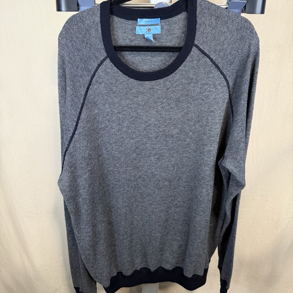 EGARA Mens Gray Slim Fit V-Neck Cotton Cashmere Blend Pullover Sweater Size 3XLT